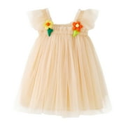 Toddler Girls Fly Sleeve Floral Tulle Holiday Party Wear Dress Dance Party Princess Dresses Clothes,Size:2-3 Years
